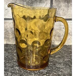Hazel Atlas Amber Gold Glass El Dorado Raindrop Dots 64 Fl Oz Pitcher Vtg MCM